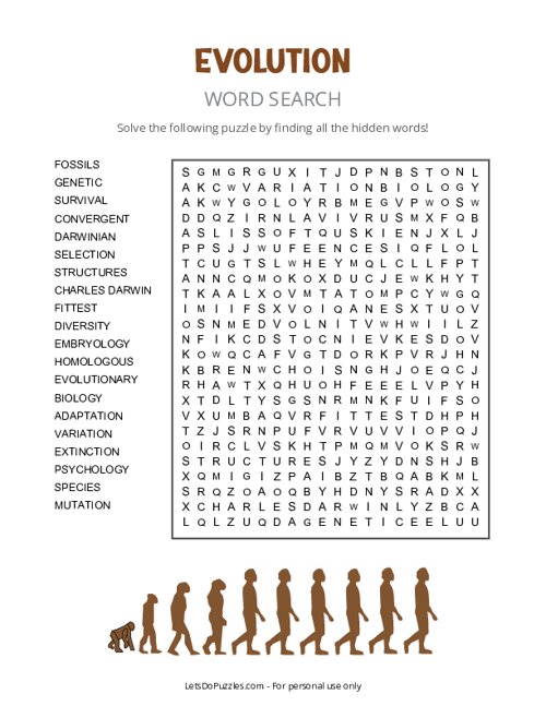 Printable Evolution Word Search