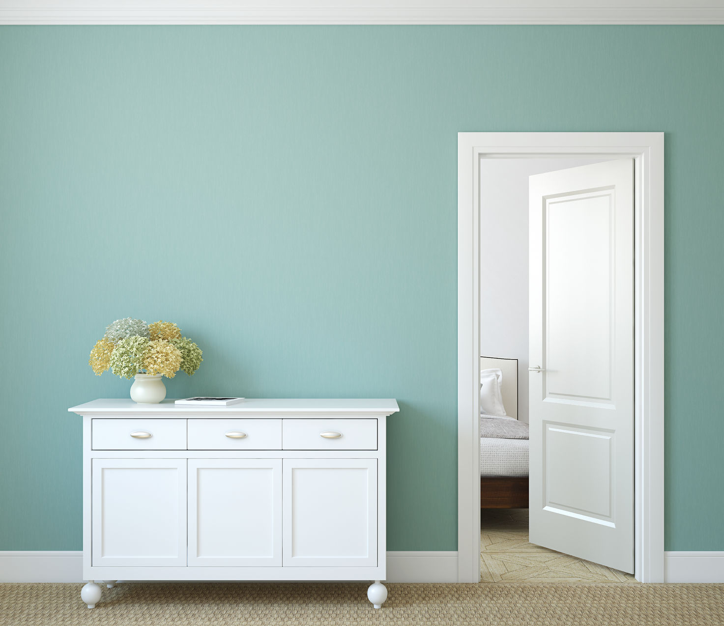 White Panel Doors Accents the Color of a Painted Room Photo