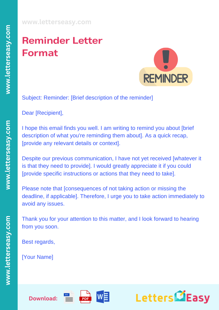 Reminder Letter Format 16+ Samples, Email Template, Tips Letters Easy