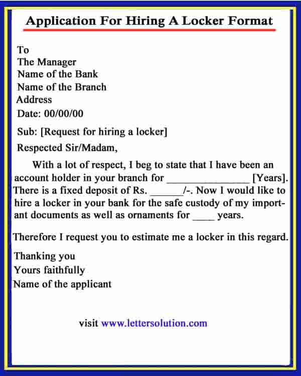 Application For Locker In Bank With Sample » Letter Solution
