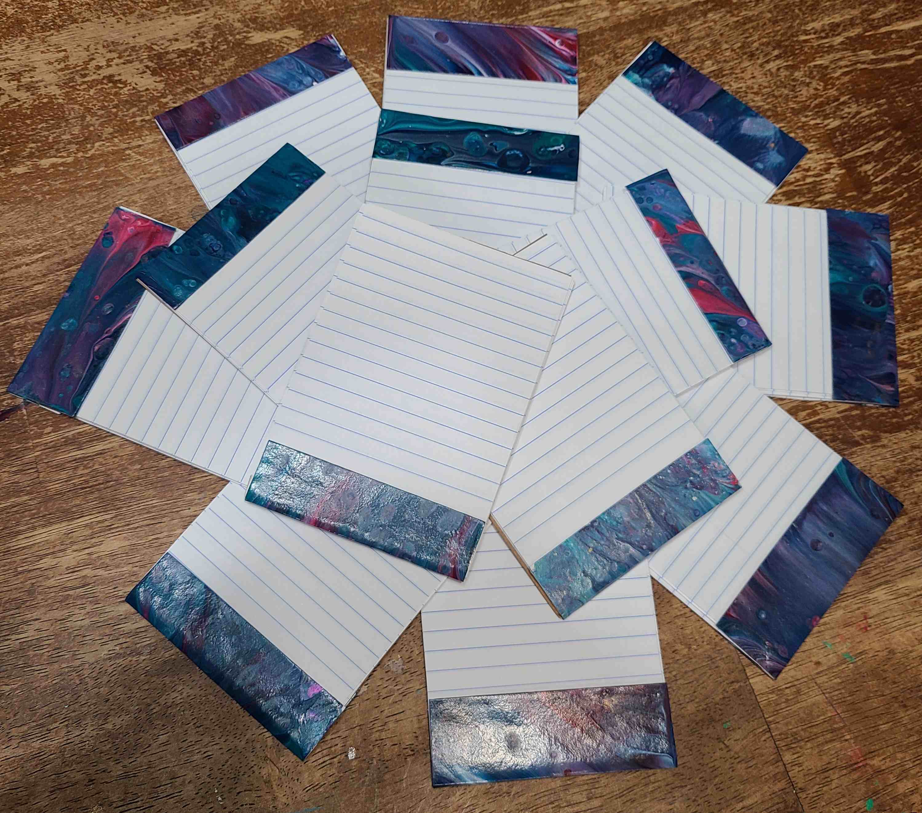 HandCreated Mini Notepads bound with OOAK pour paint atcs! Completed