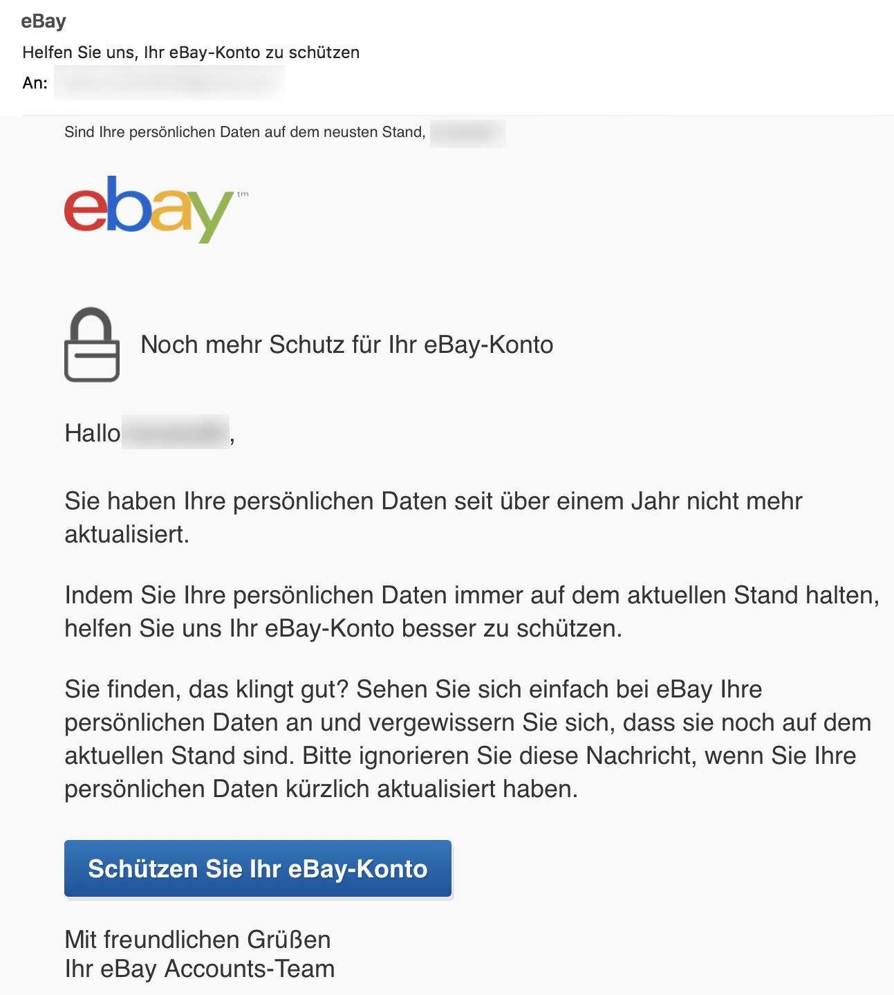 Diese Mail von eBay ist echt kein Spam! Levato
