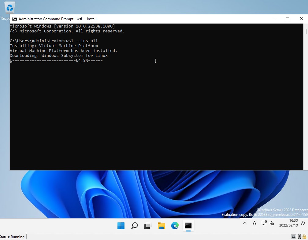 WSL2がWindows Server 2022 build 22538 で動くぞ 技術的な何か。