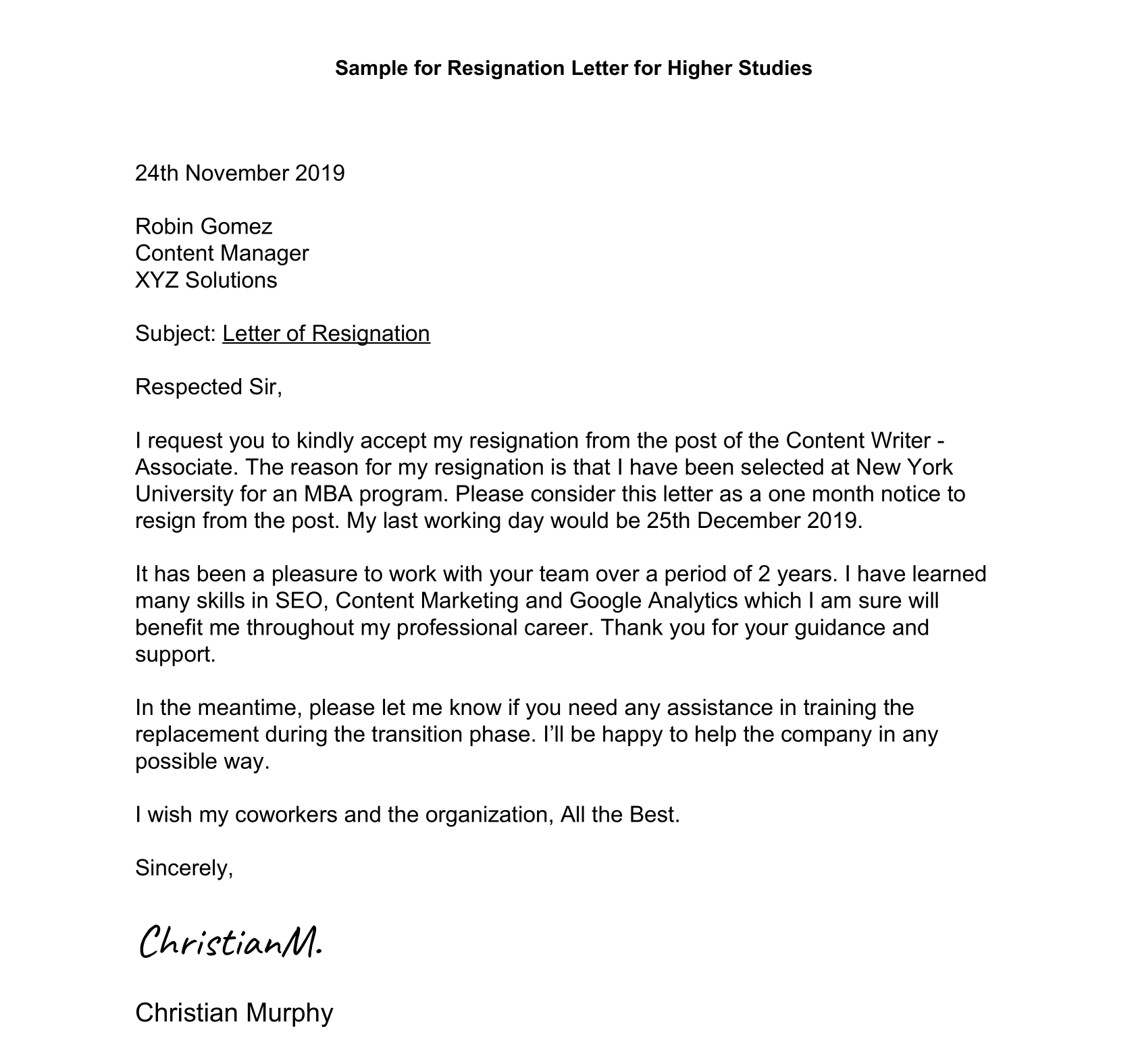 Resignation Acceptance Template