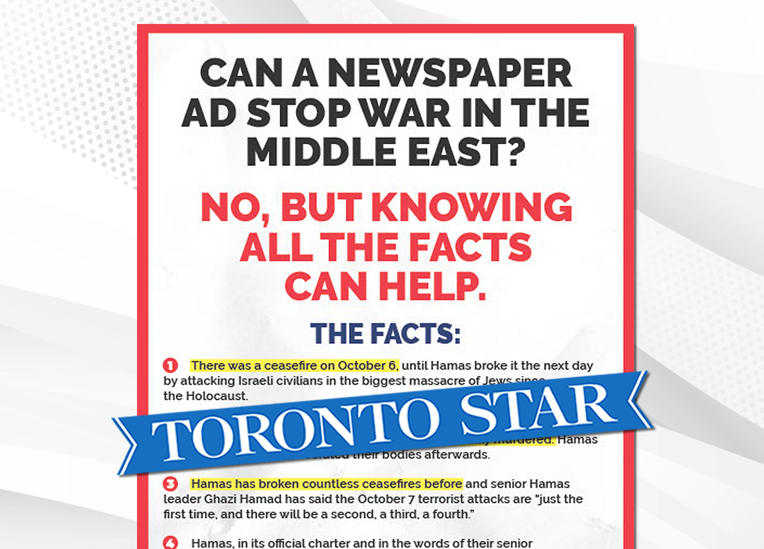 In FullPage Toronto Star Ad, HRC Unmasks The True Face Of Hamas