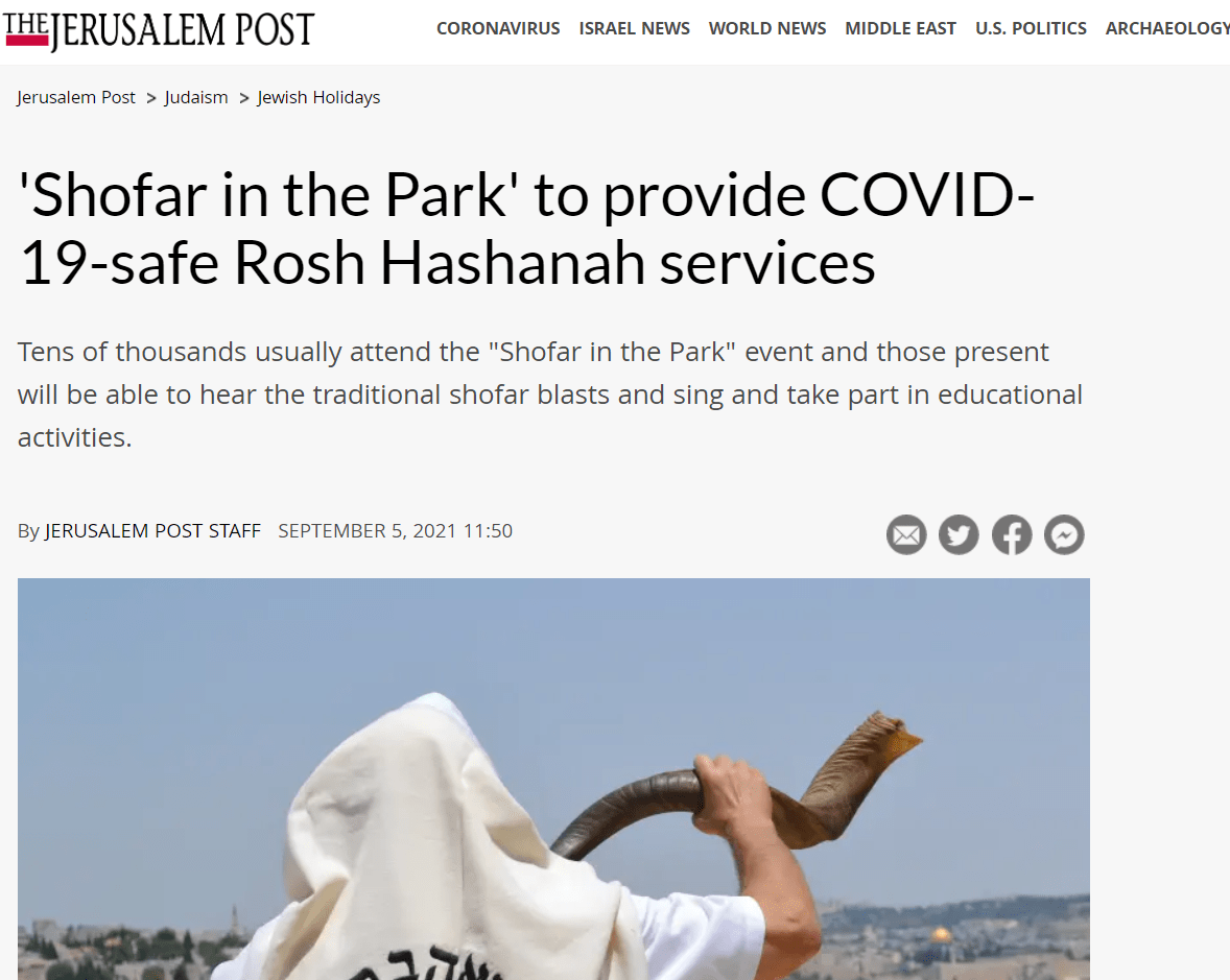 Jm Post 'Shofar in the Park' to provide COVID19safe Rosh Hashanah