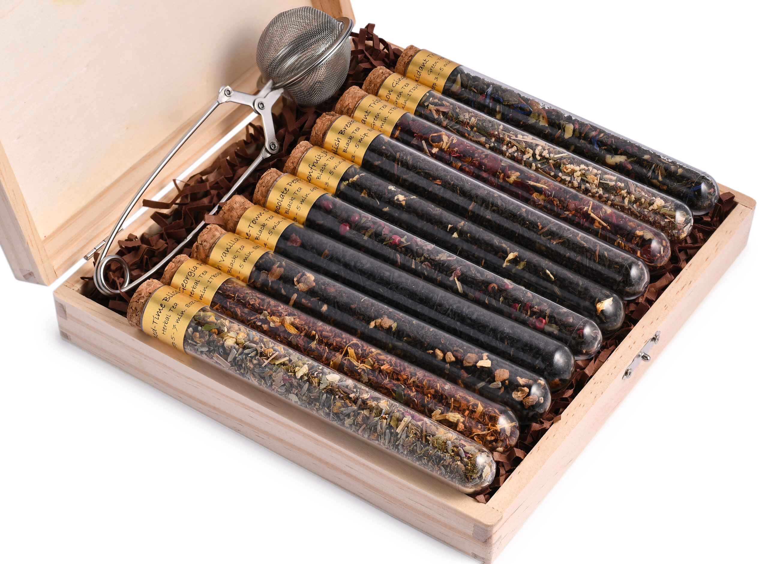 Tea Sampler Gift Chest, 10 Test Tubes Loose Leaf Tea, Tea Gift Basket