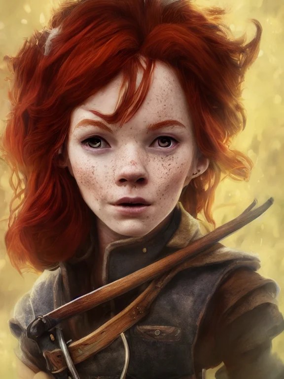 Lexica Portrait art of red haired halfling bard 2 1 year old