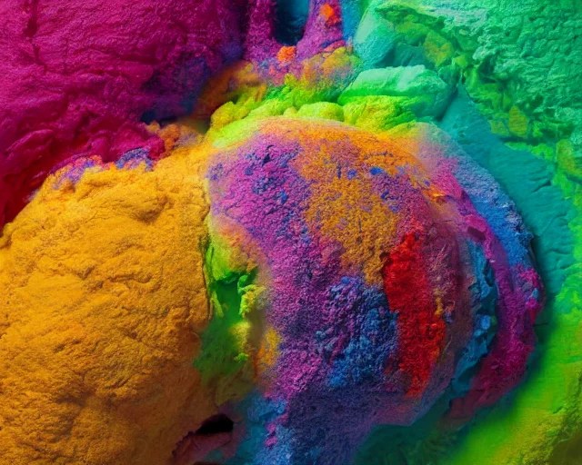 insides of a human head explode outward as a huge mass of colour