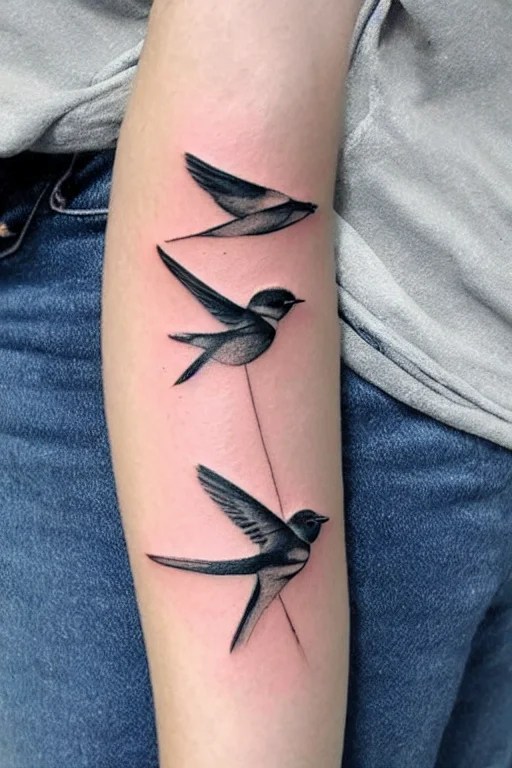 a beautiful swallow tattoo design of minimalist swallows flying