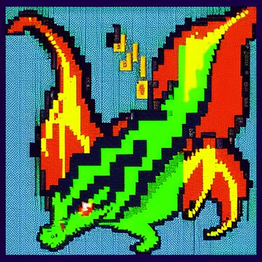 dragon spit fire, pixel art 8 x 8 size. Arthub.ai