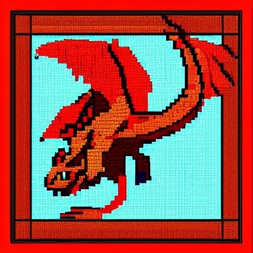 dragon spit fire, pixel art 8 x 8 size. Arthub.ai