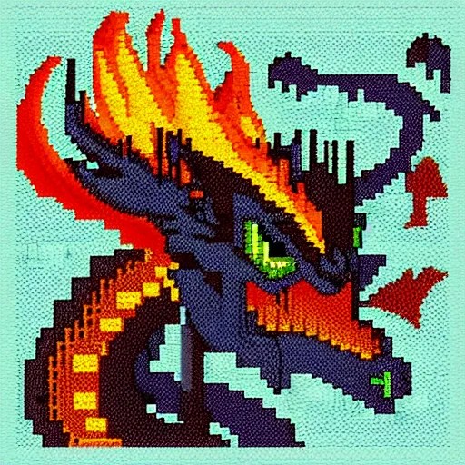 dragon spit fire, pixel art 8 x 8 size. Arthub.ai