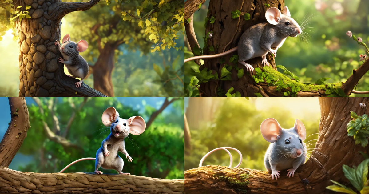 Lexica "mouse climb on tree." 3D pictures, storybook illustration