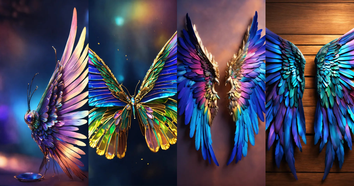 Lexica Beautiful and perfect small angel wings in iridescent colors