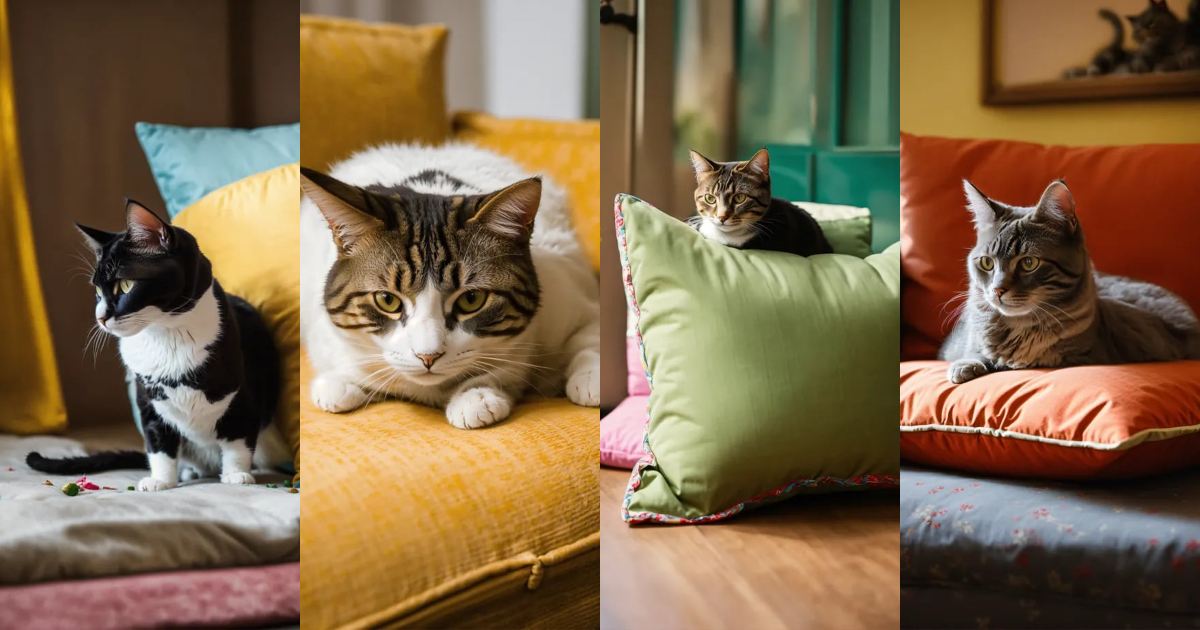 Lexica A cat pushes a cushion