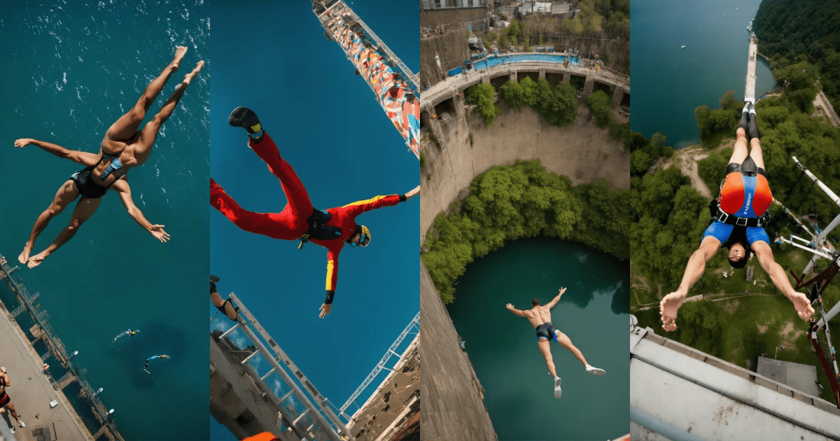 Lexica High diver jumping backwards off of a tower. viewed from above