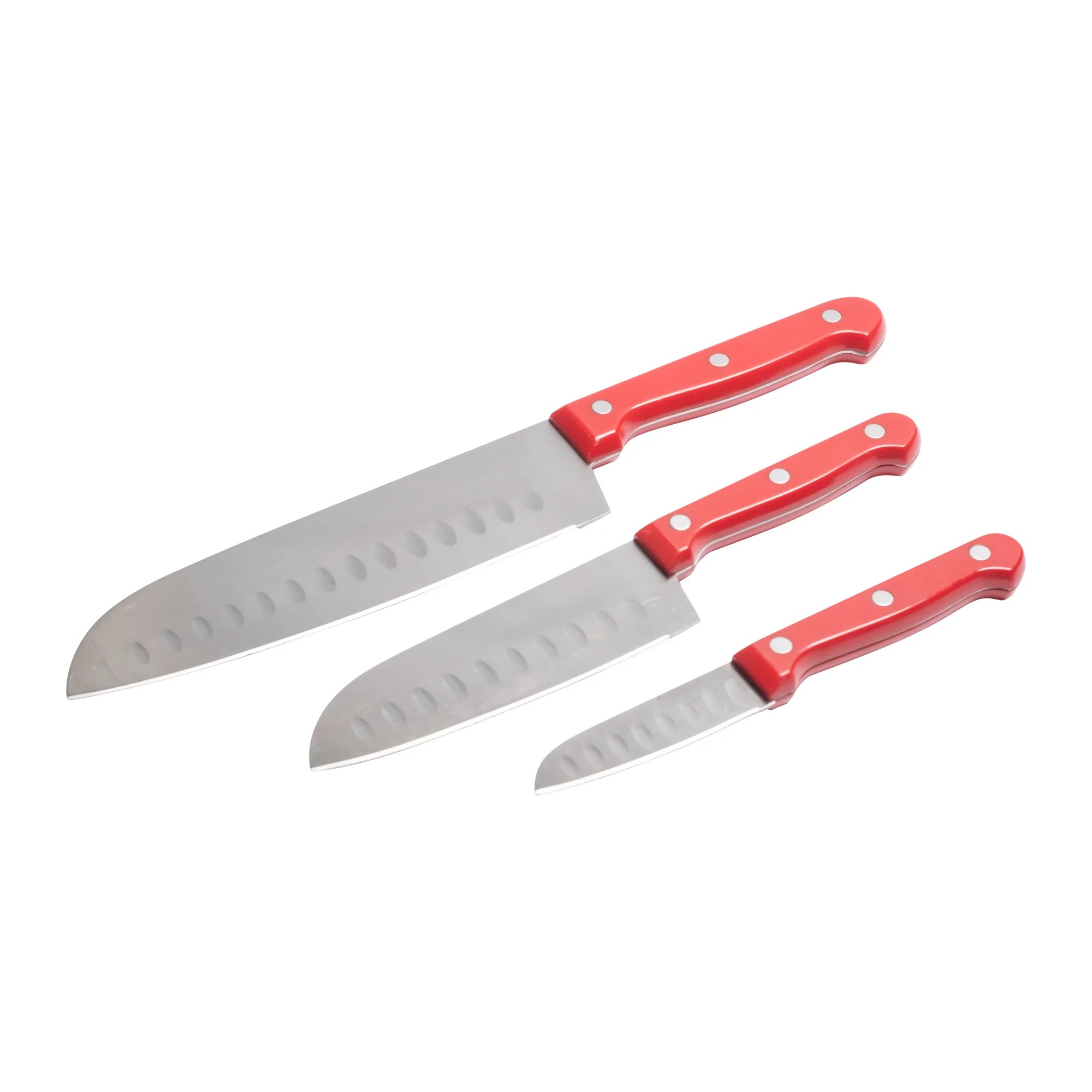 3Piece Red Stainless Steel Santoku Knife Set Lexi Home