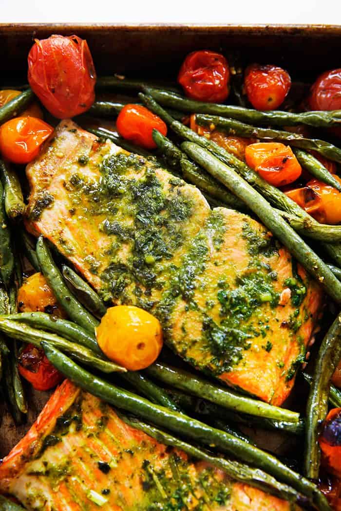 Herb Butter Salmon with Blistered Tomatoes and Green Beans Lexi's