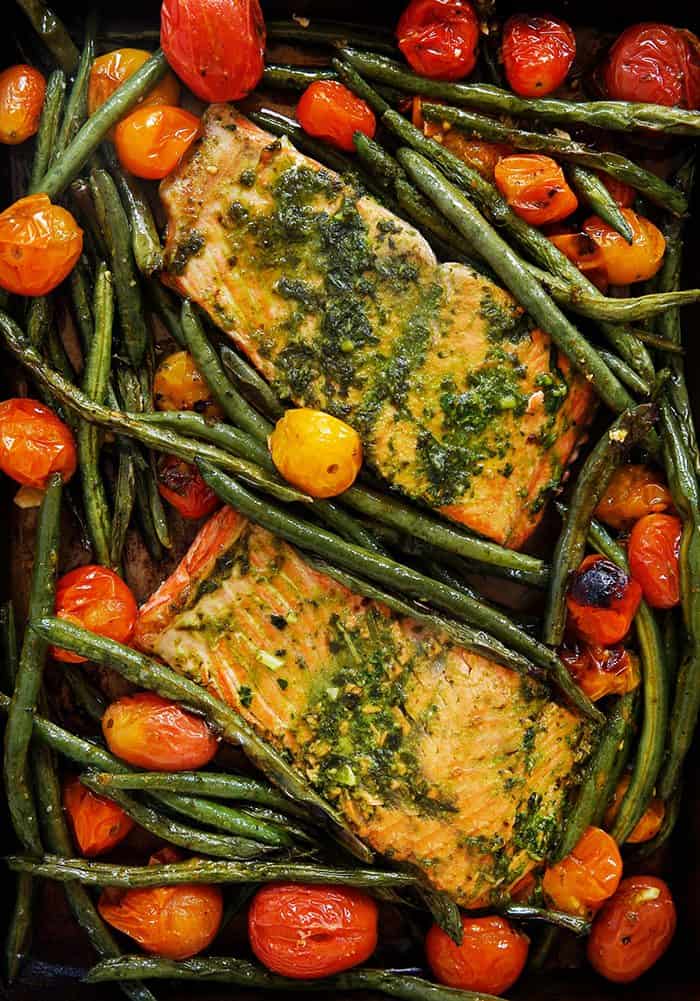 Herb Butter Salmon with Blistered Tomatoes and Green Beans Lexi's