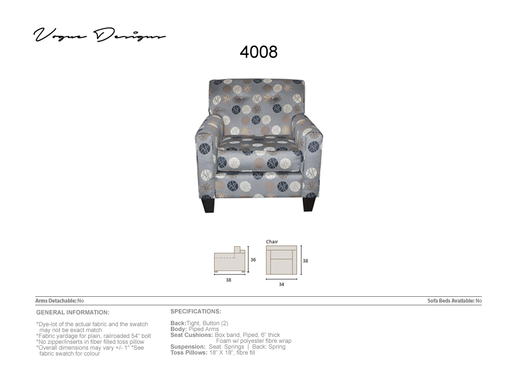 4008 Model CUSTOM MADE Chair L Furniture Kelowna