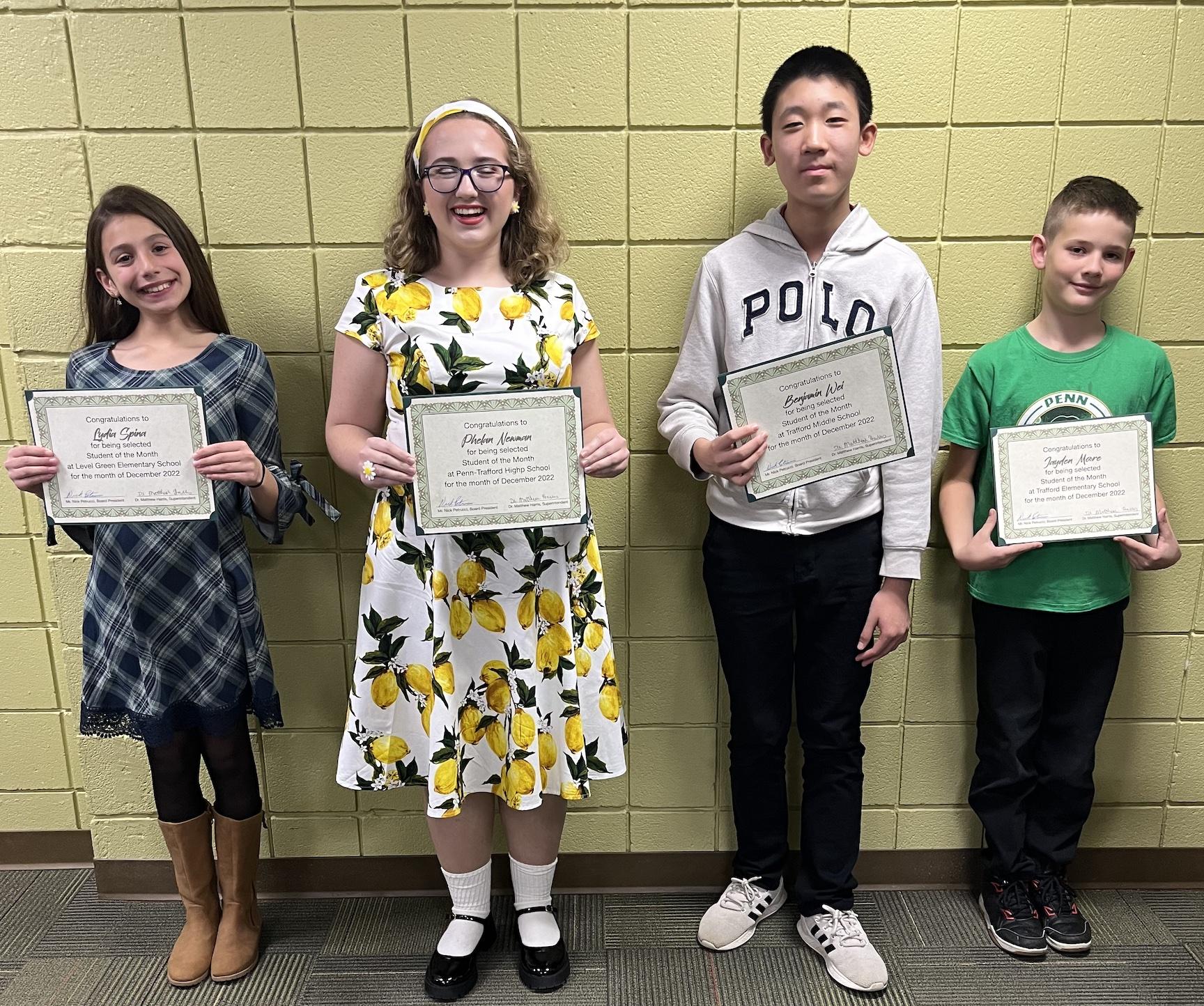 PennTrafford Names December “Students of the Month” Level Green