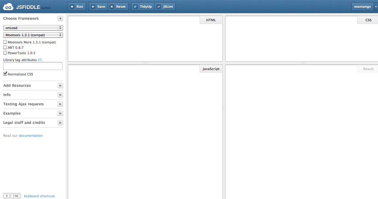 allWebクリエイター塾 ブログ 1画面で Js, CSS, HTMLを編集できるツール「jsfiddle」
