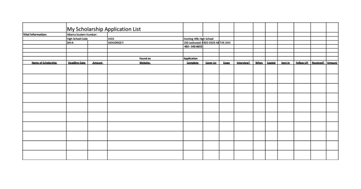 Scholarship Tracking Sheet BLANK.xlsx Google Sheets