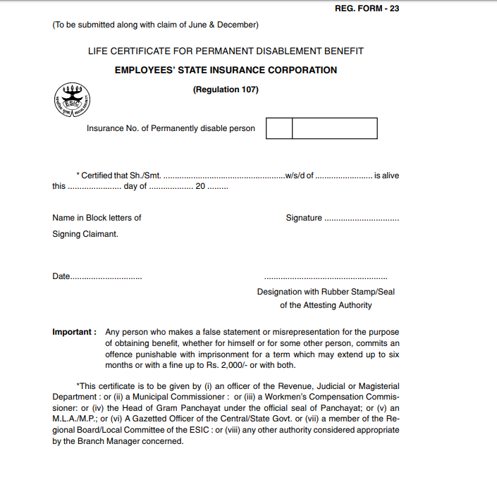 Esic Life Certificate
