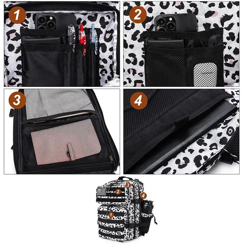 25L Small Gym Backpack W/Cup Holders Leopard LHI