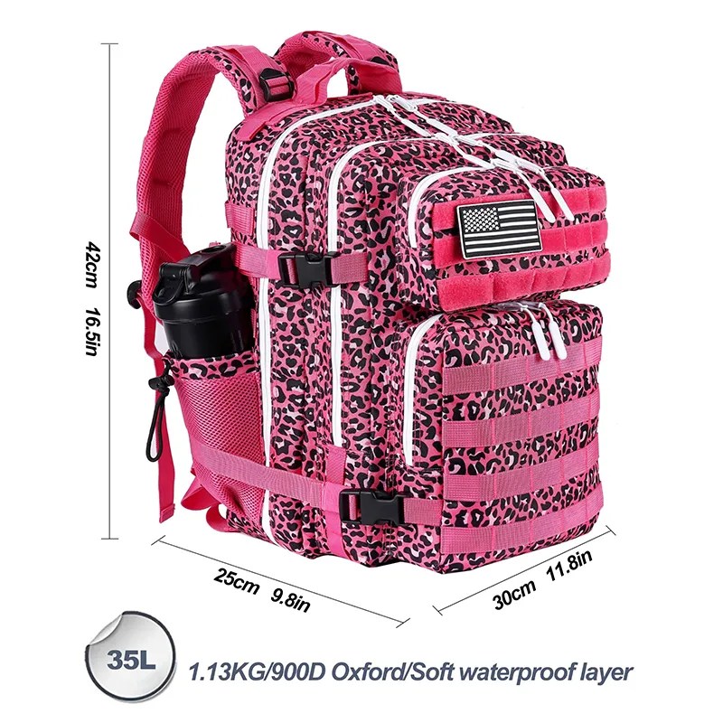 35L Gym Backpack Women W/Cup Holders Rosy Leopard LHI
