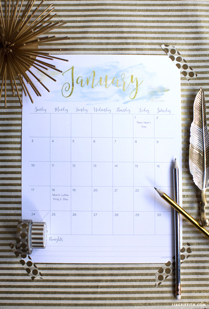 Lia Griffith Printable Calendar for January