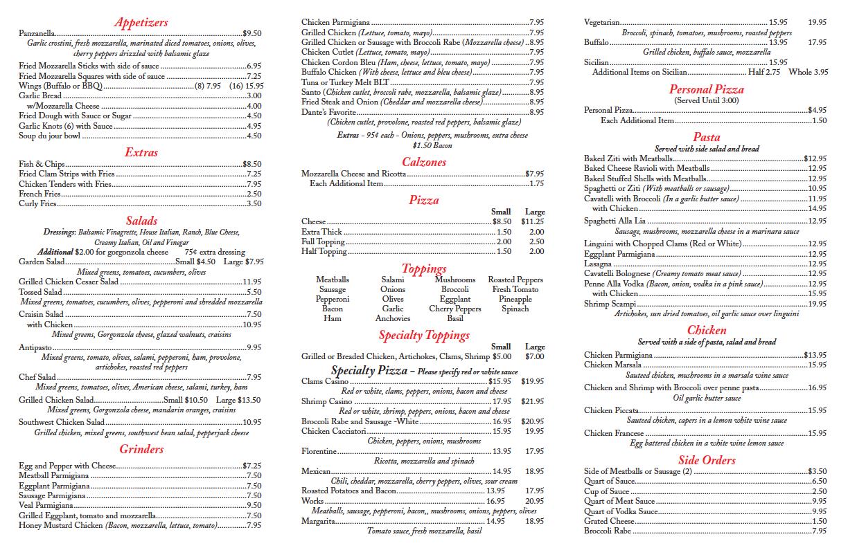 Menu Lia's Pizza Deli & Catering