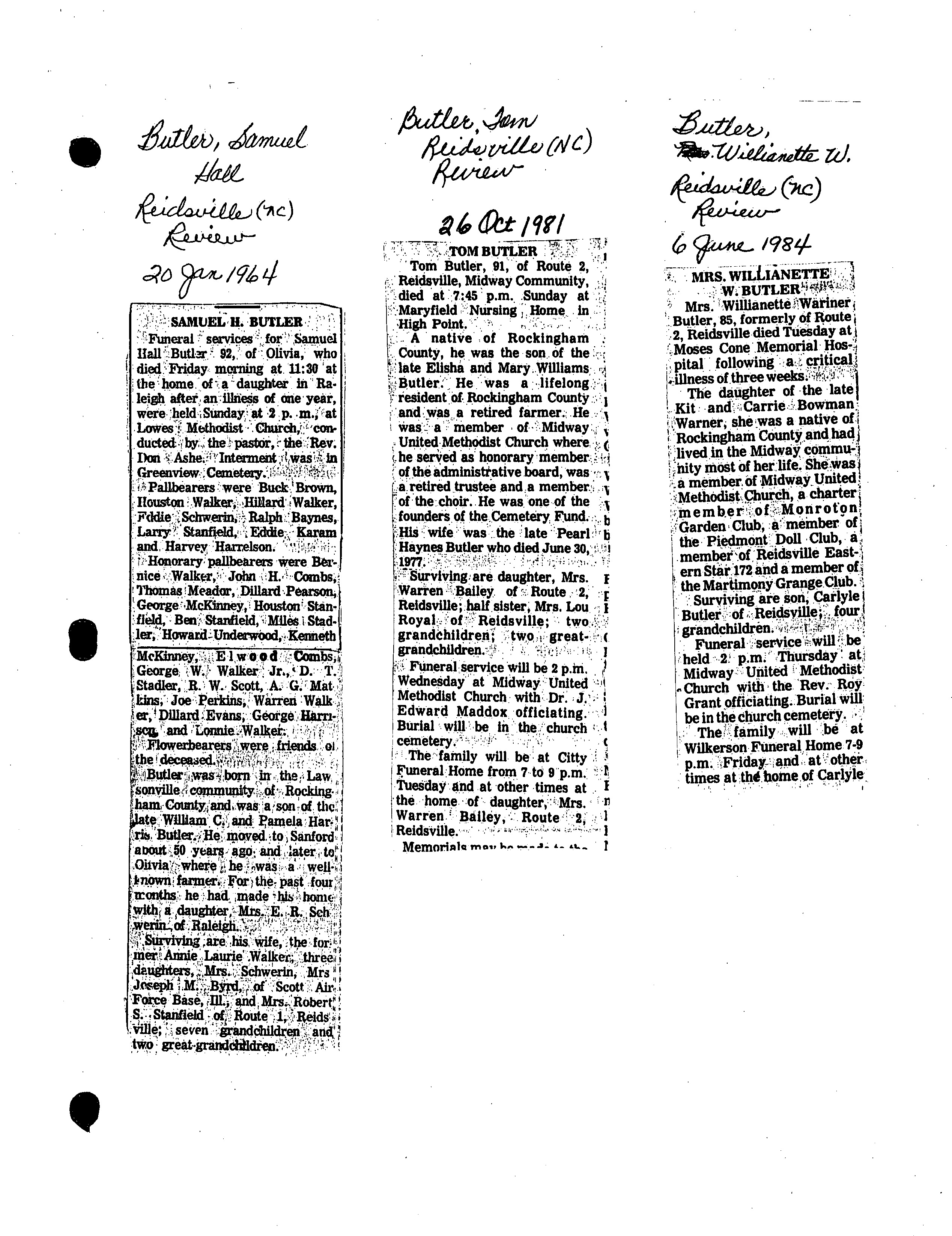 Rockingham County Obituary Clippings, Book 1 [A L]