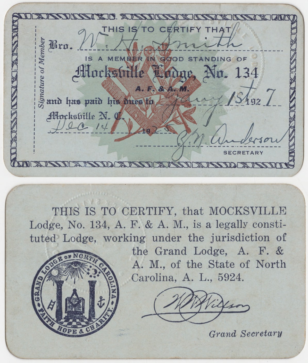 Masonic Lodge Membership Card
