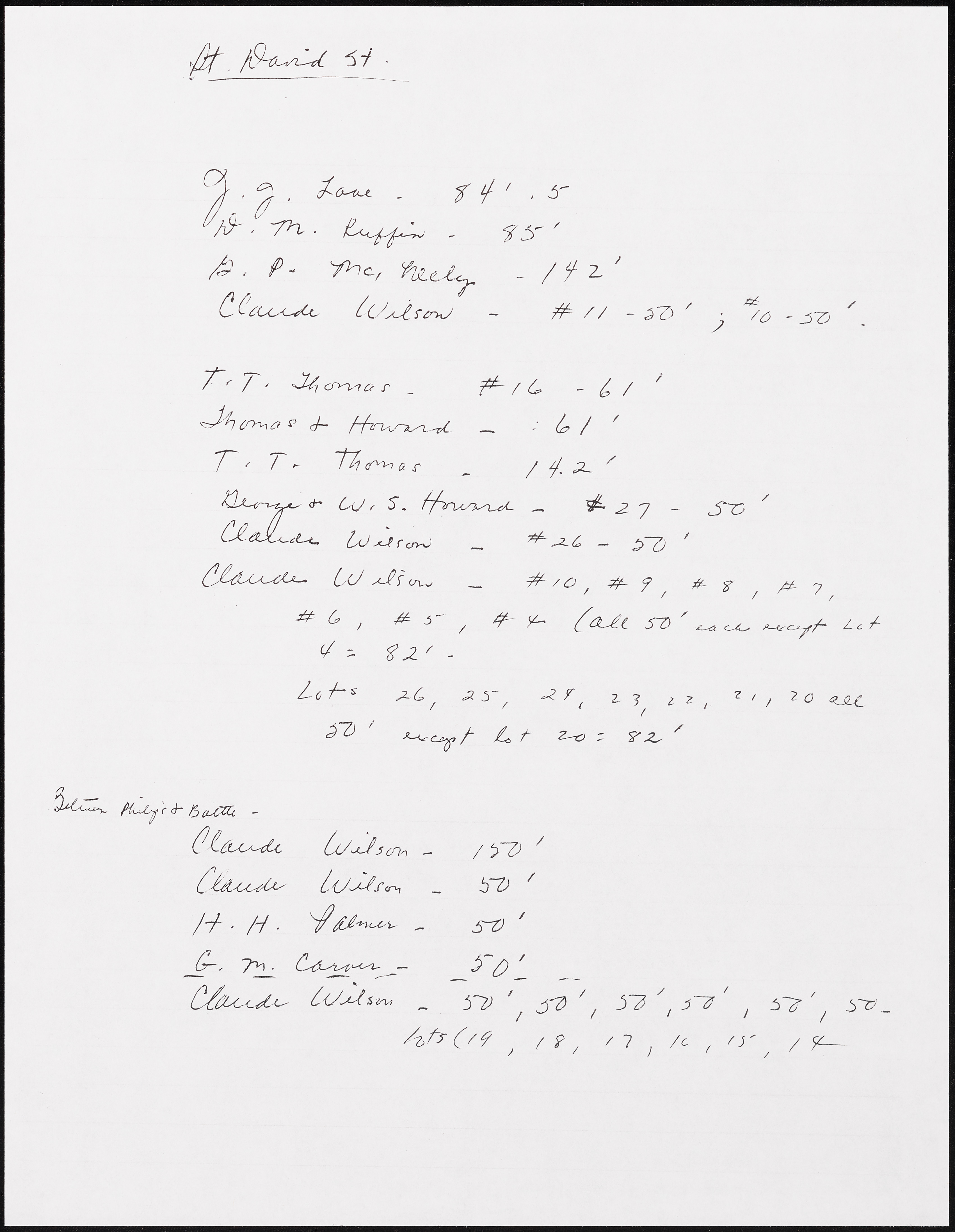 Tarboro Town Lot Records for 1921
