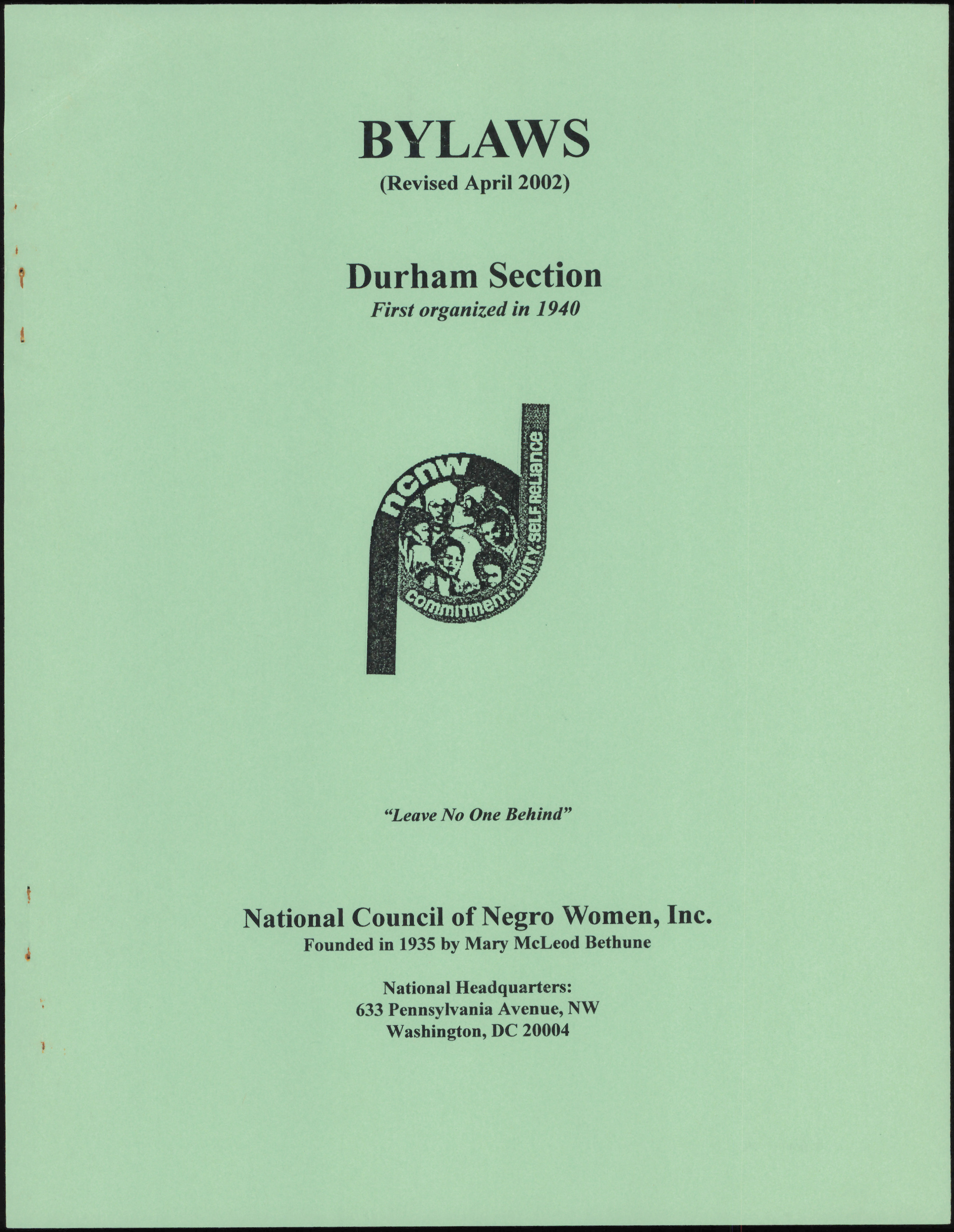 Durham Section of the National Council of Negro Women, Inc. Bylaws [2002]