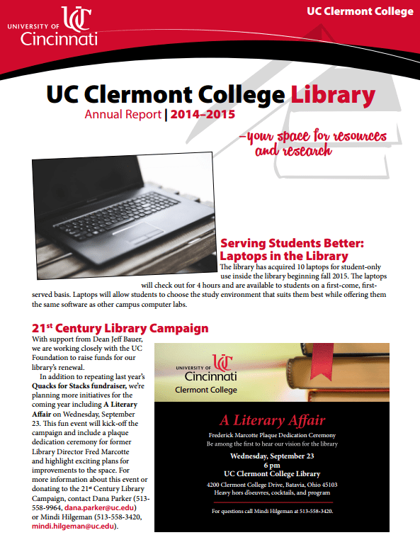 Clermont College Library Annual Report, 201415 LiBlog