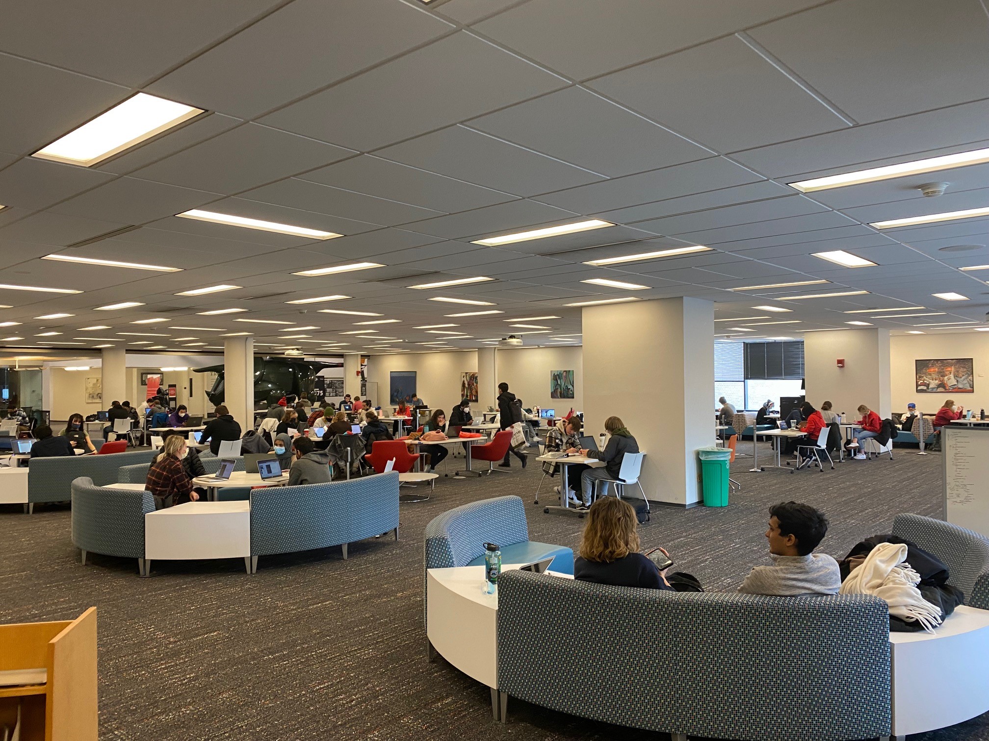 Students in the library…the Walter C. Langsam Library is proving very