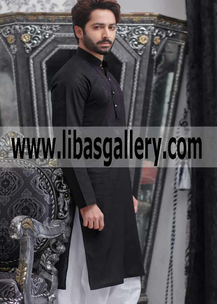branded men`s wear black kurta white shalwar combination London Leeds