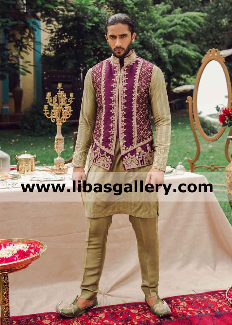 Heavy Embroidered Gents Waistcoat for Mehndi and Eid festive thread