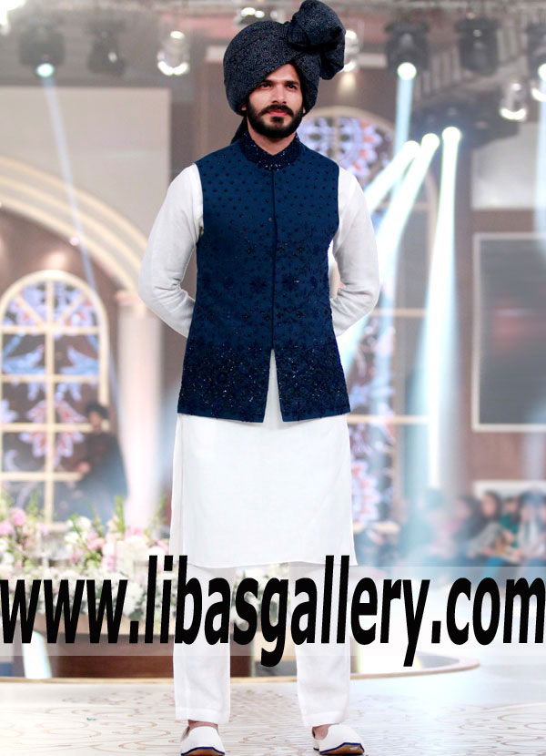 Vivid Aubum Color Mens Waistcoat Suit For Nikah Mehndi Wedding Events