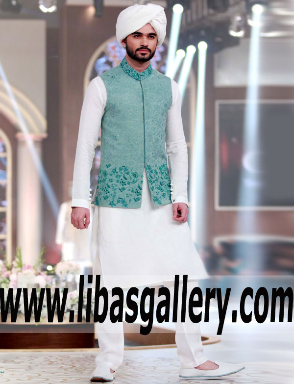 Vivid Aubum Color Mens Waistcoat Suit For Nikah Mehndi Wedding Events