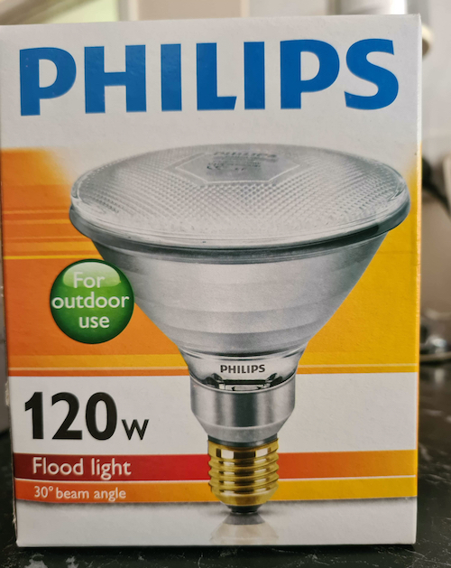 Spare brooder light bulb 120 watt (Philips) Libbys Heritage Chickens