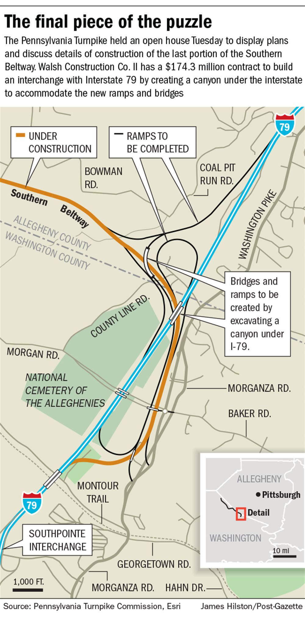 Pittsburgh Southern Beltway Map Digging A Canyon Under I-79 In Plans For Last Section Of Turnpike's Southern Beltway | Pittsburgh Post-Gazette