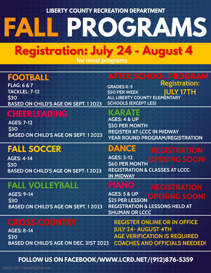 LCRD Fall Programs Registration Liberty County