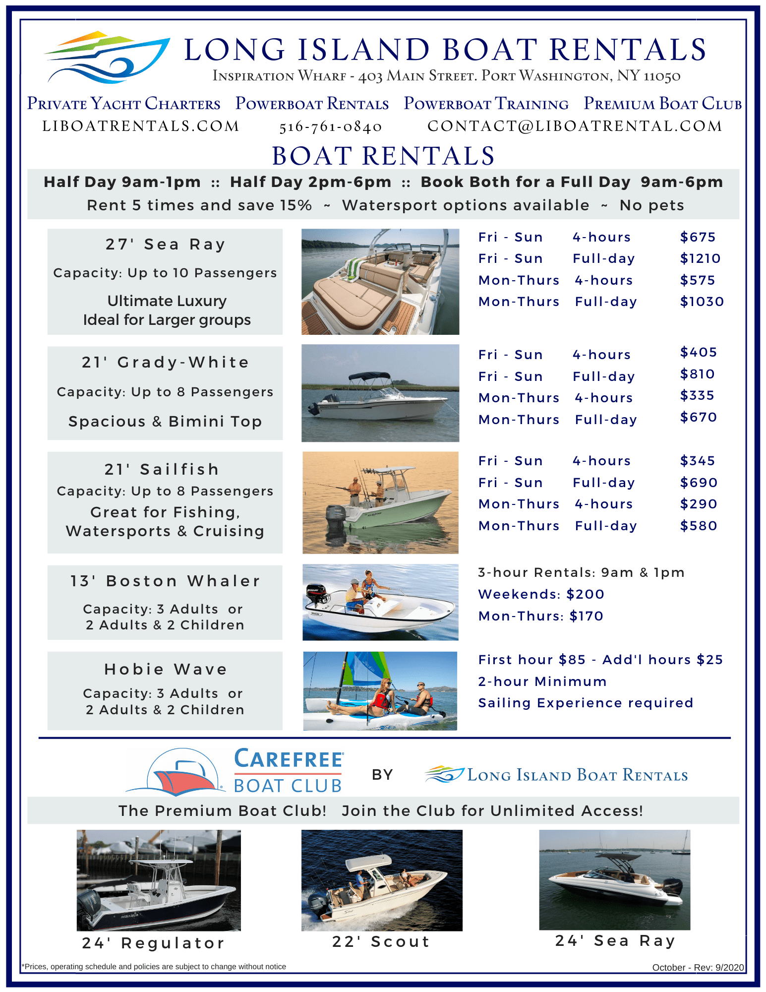 October 2020 Rental Rate Sheet Long Island Boat Rentals