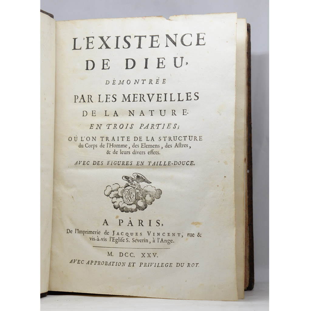 Nieuwentyt, L’existence de Dieu, 1725. Librairie Univers