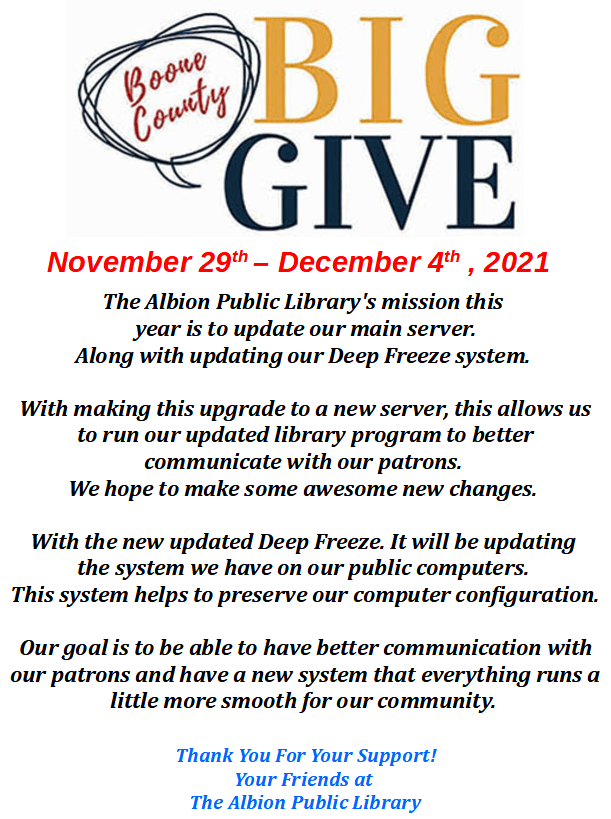 BIG GIVE! Albion Public Library