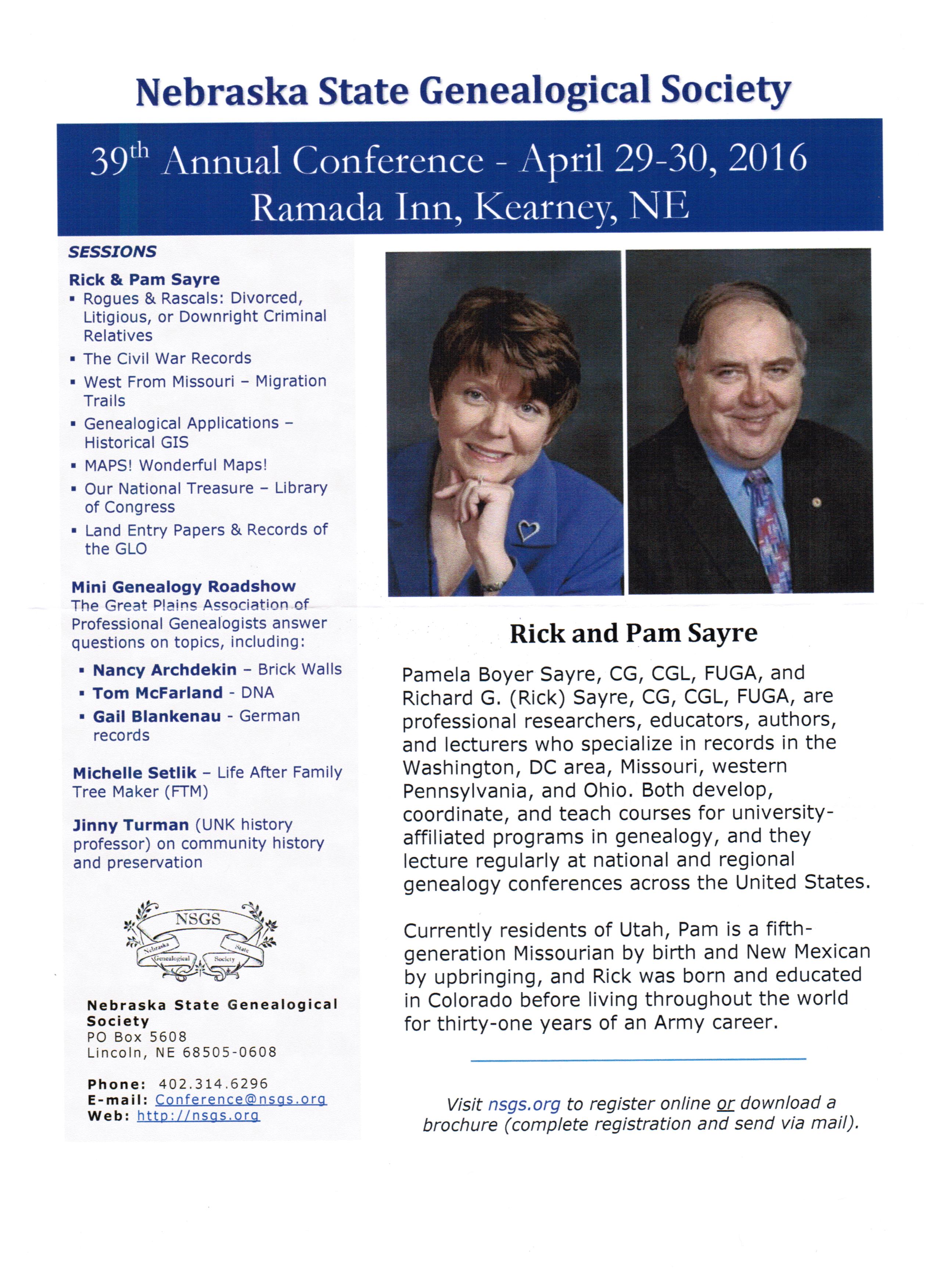 Nebraska State Genealogical Society to the Farnam Public